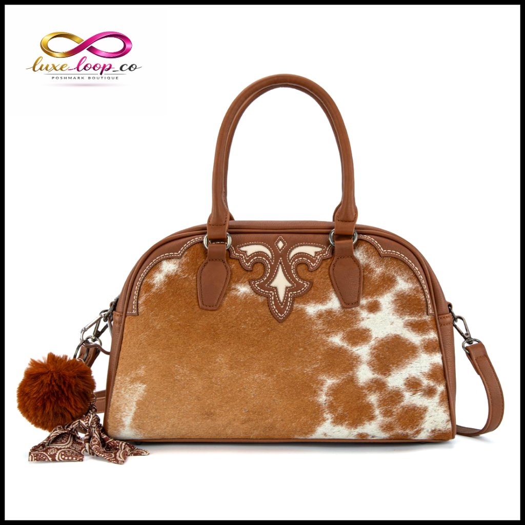 Genuine Hair-On Cowhide Mini Duffel Crossbody Bag With Detachable Charm